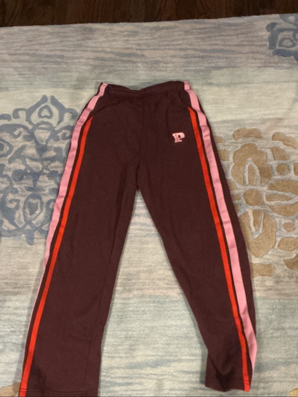 Pink-Trim Burgundy Kids Track Pants